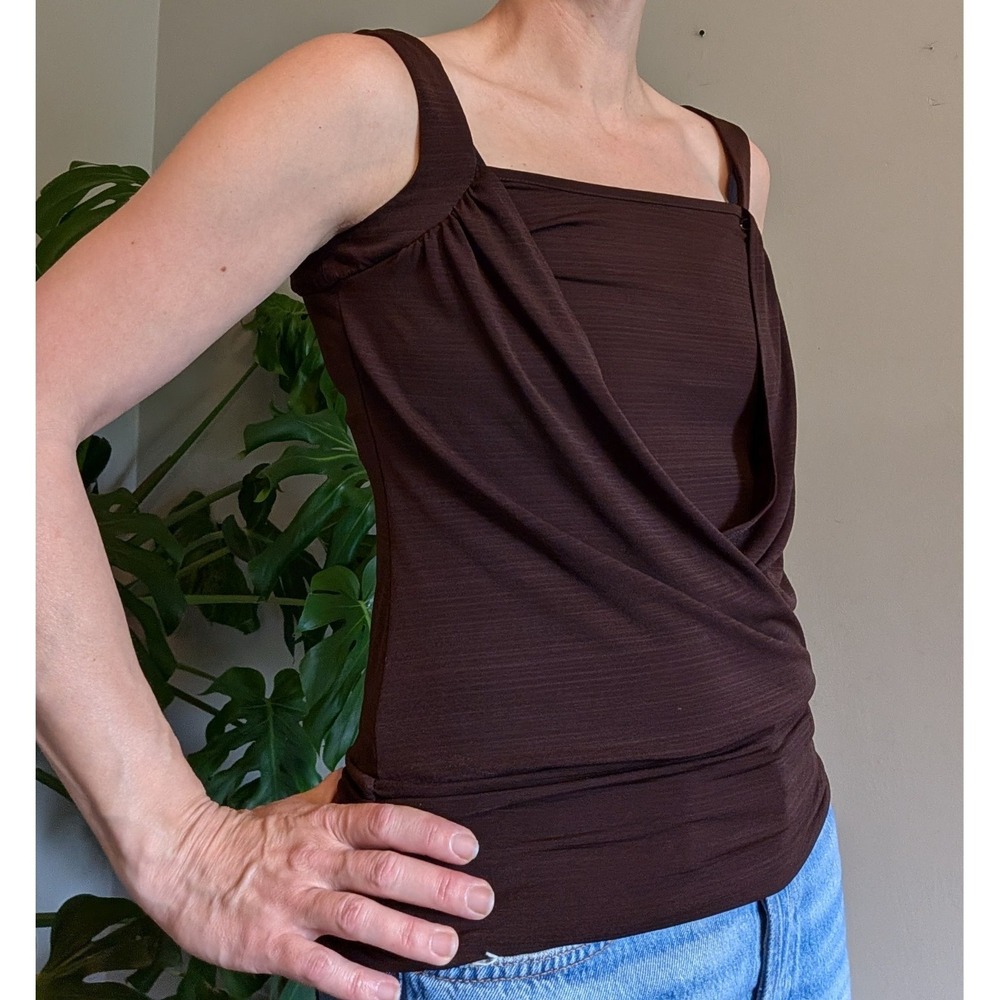 Vintage Y2K 90s Wrap Top Size S Romantic Sexy Chocolate Brown B Wear Byer Cali - Picture 2 of 12